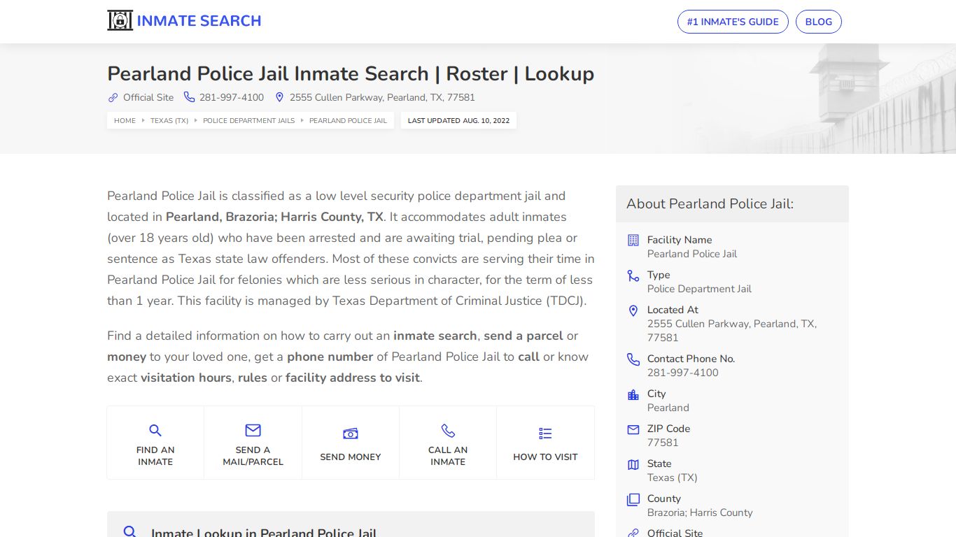 Pearland Police Jail Inmate Search | Roster | Lookup