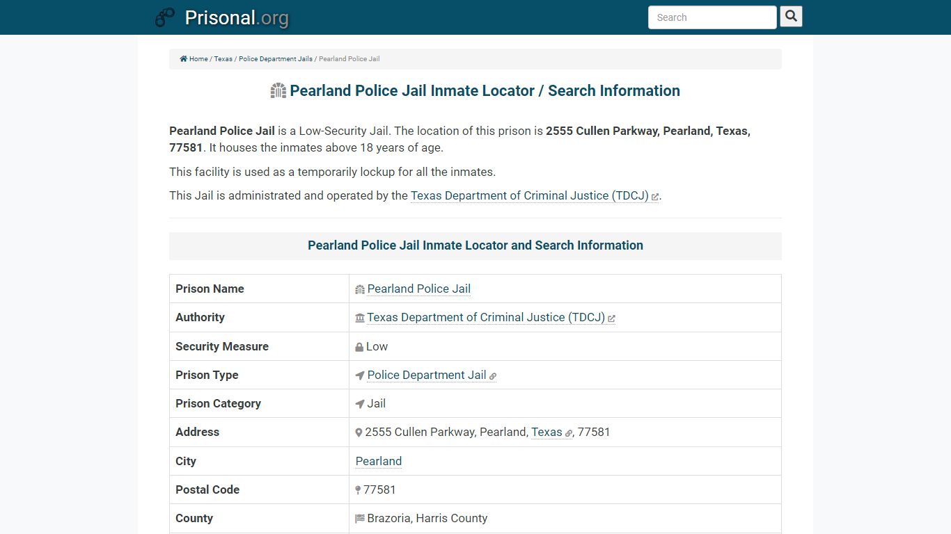 Pearland Police Jail-Inmate Locator/Search Info, Phone ...